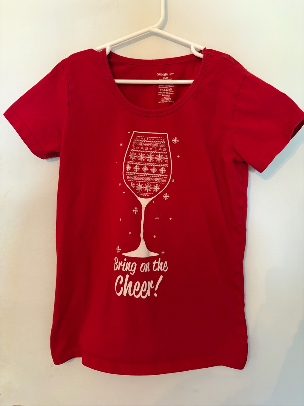 Women’s George Red Christmas Wine Glass Graphic T-Shirt Size Extra Small